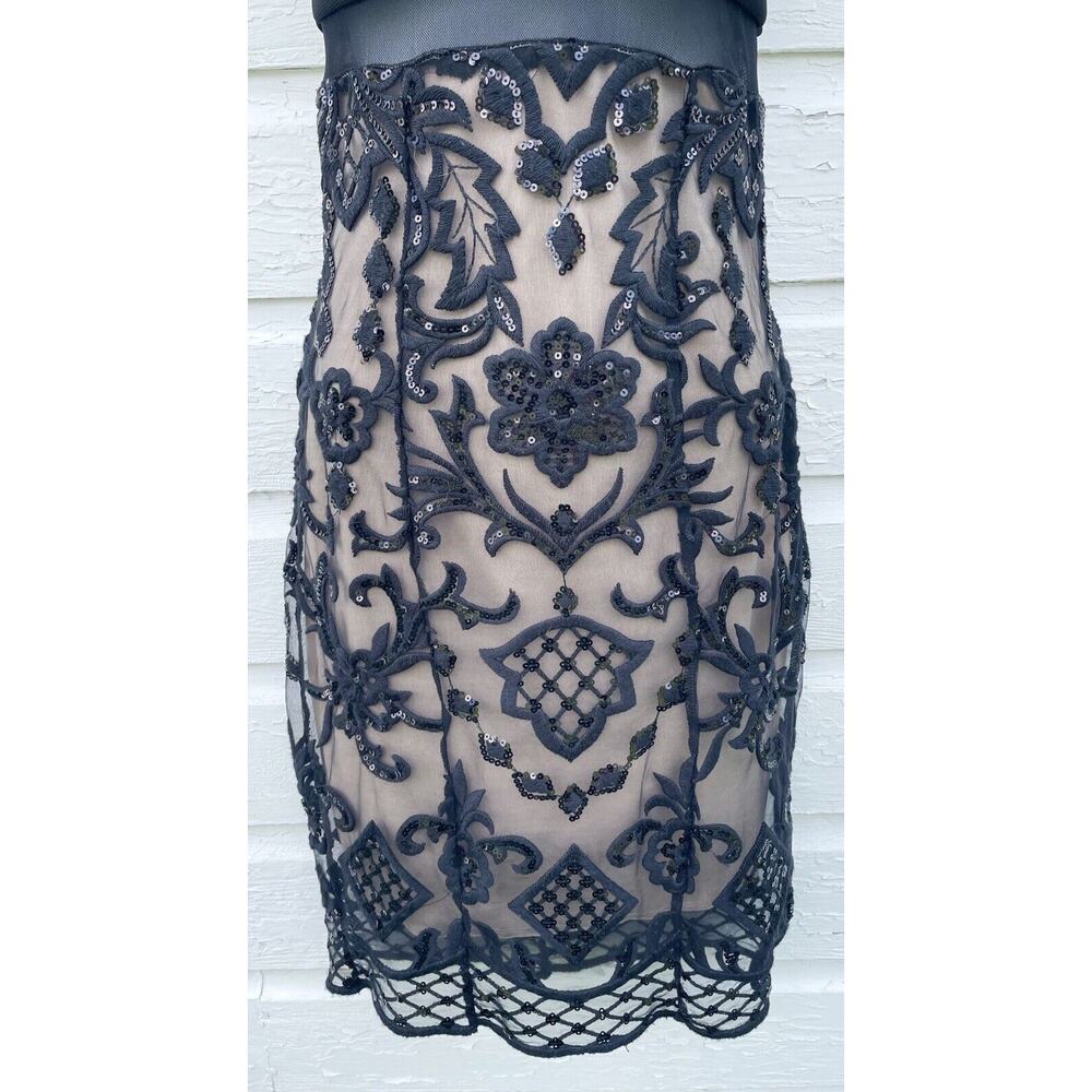 Emerald Sundae Dress Sz 3/4 Black Nude Lace Sequin Strappy Sleeveless Mini - Picture 6 of 6